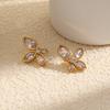 European and American Fashion Niche Geometric Personality Stainless Steel Plated with 18K Zircon Flower Earrings for Women