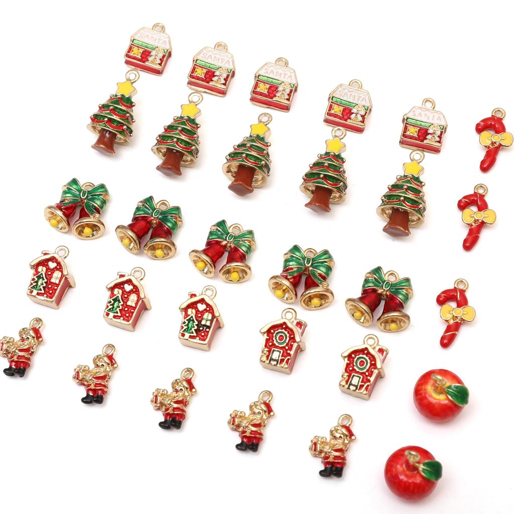 Christmas Series Pendant Alloy Mini Hand-Painted Snowman Apple Charms For DIY Handmade Necklaces Jewelry Making