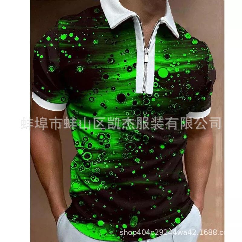 Modern short-sleeve zip-up polo shirt, stylish casual top for men.