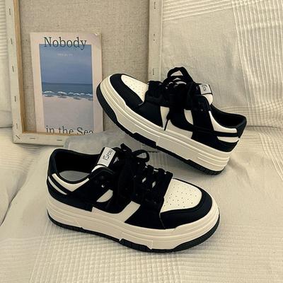 Populaire toename in leren witte schoenen dames 2025 lente nieuwe casual panda board schoenen platform zwart-witte sportschoenen