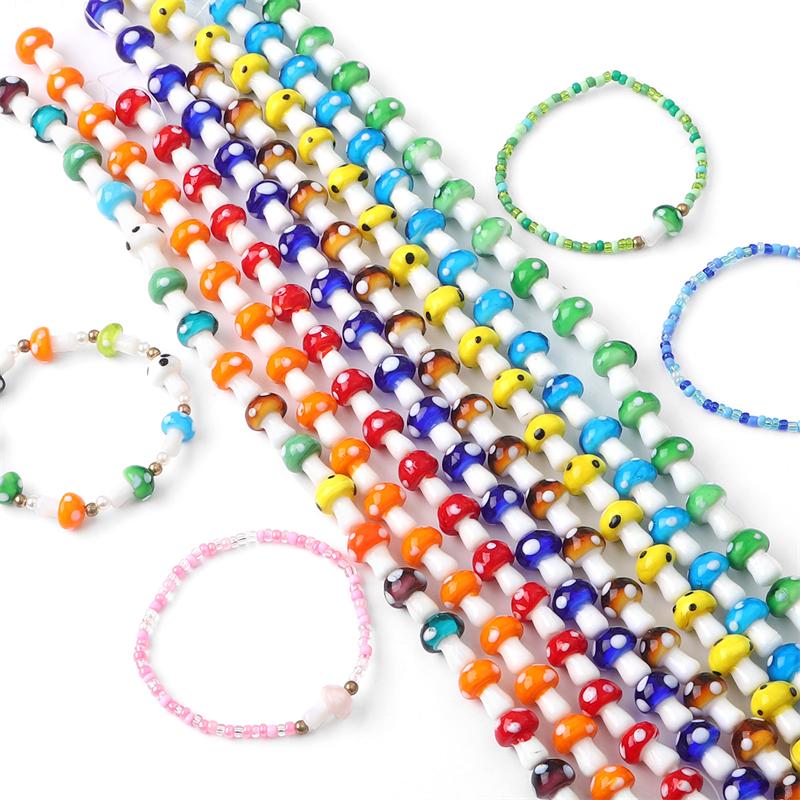 5-25Pcs Glazed Mushroom Glass Beads For DIY Jewelry Making Necklace Bracelet Earrings Craft Accessories