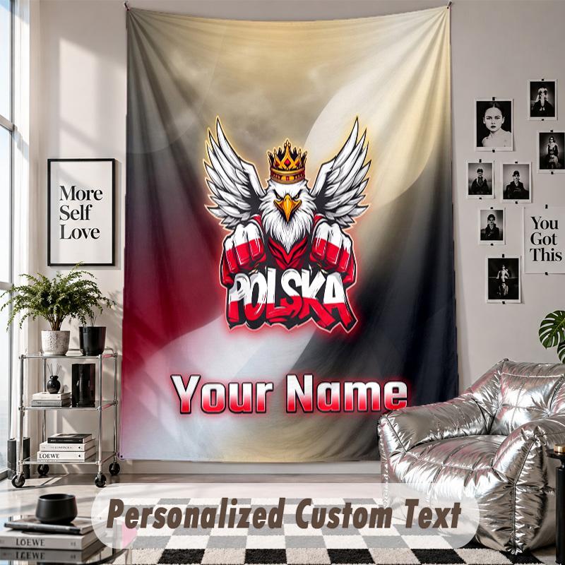 Custom Tapestry Wall Hanging, Poland Football Personalized Name Text Home Wall Decor