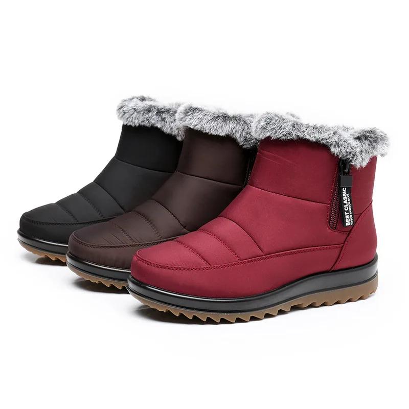 2025 Winter Shoes Women Snow Boots Thick Sole Flat Waterproof Non-slip Ladies Ankle Boots Warm Plush Black Red Plus Size 41