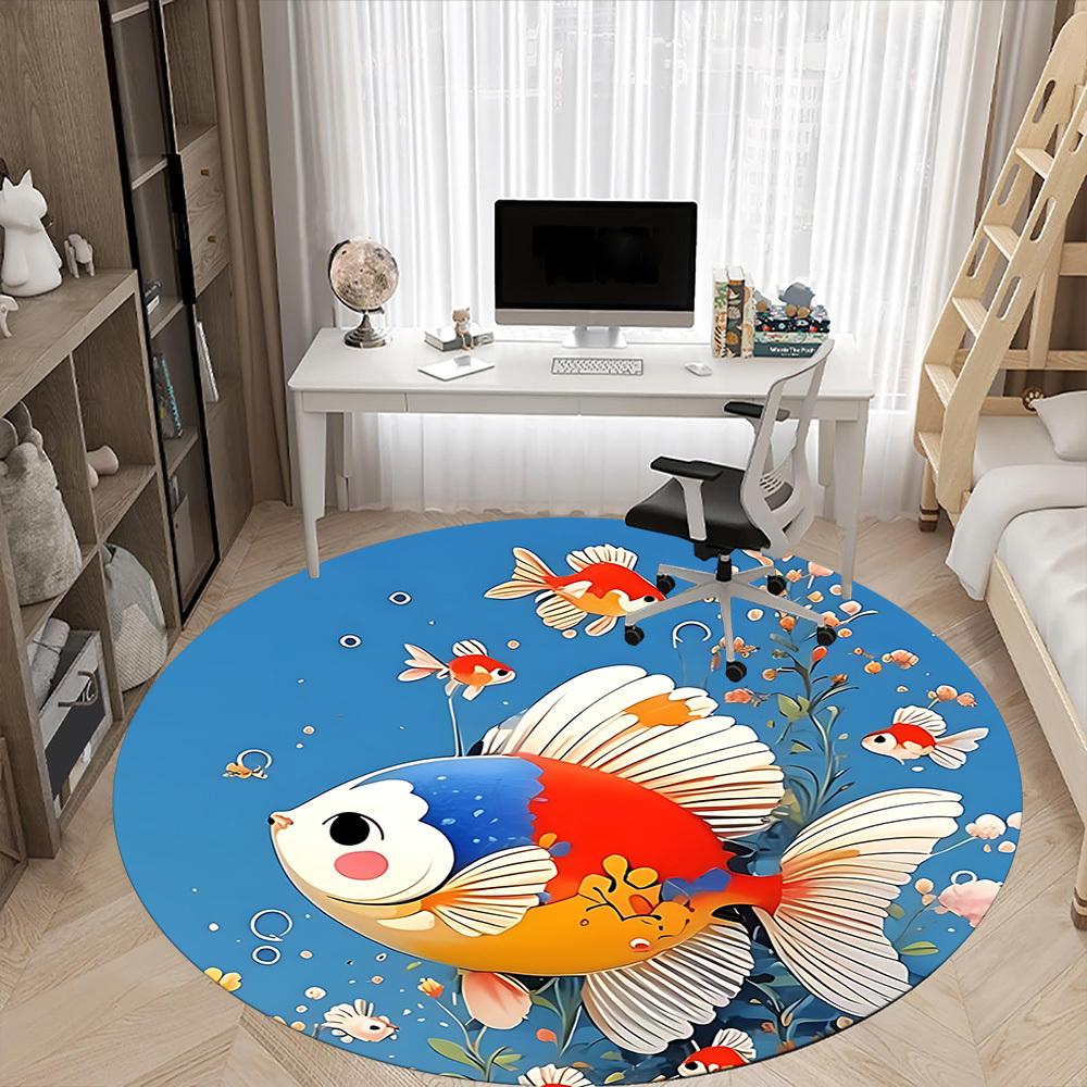 1pc Goldfish Ocean Office Round Area Rug, Indoor Mat Suitable For Office, Under Office Chairs Bedroom Living Room Home Decor, Room Deco