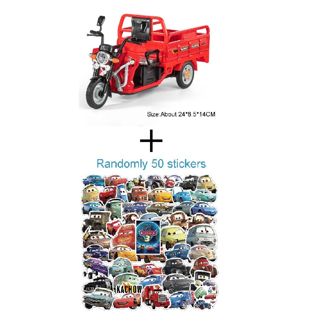 1:12 Tricycle Model Car Toy Metal Diecast Sound Light Pull Back Express Delivery Transport Vehicle Models Gifts for Boys Kids