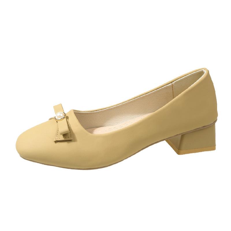 Spring New Thick Heel Bow Gentle Temperament Medium Heel Mary Jane Shoes