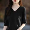 V Neck 1 2 Sleeve Loose Knit Sweater Solid Color Pullover For Women