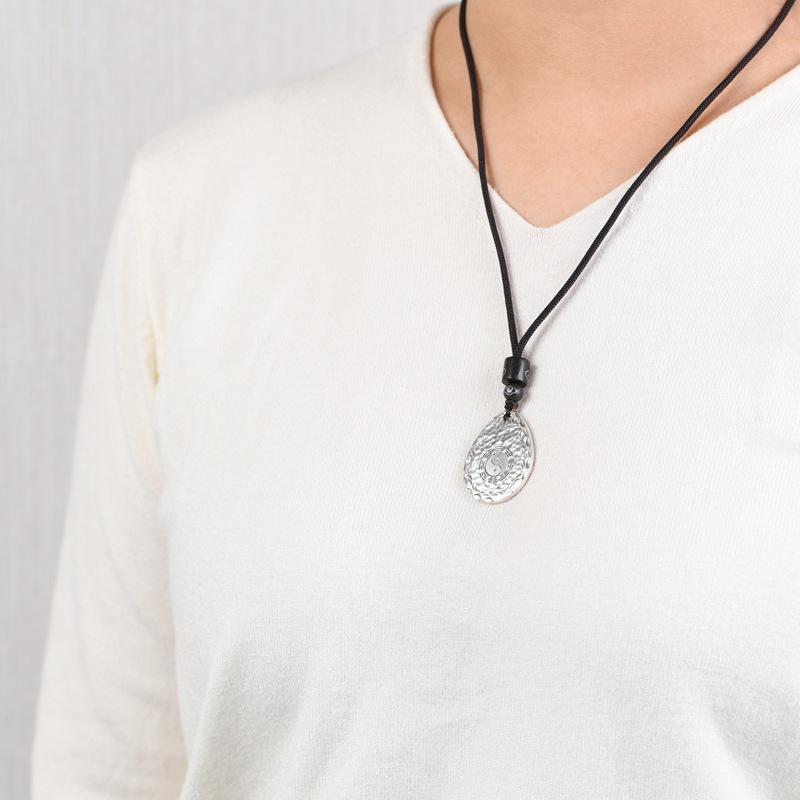 Necklace Retro Hammer Pattern Taoist Water Drop Tai Chi Bagua Brand Pendant for Men and Women