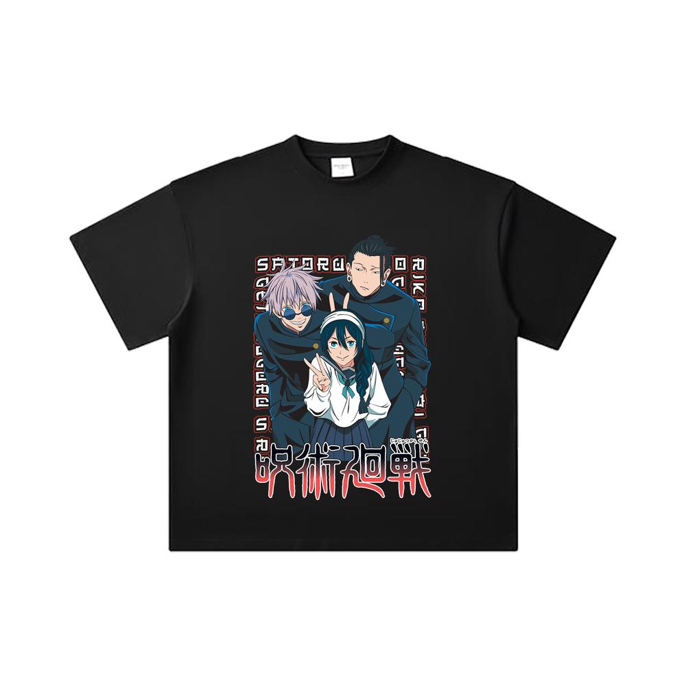 260 GSM Double Yarn 32 Count 100% Cotton Jujutsu Kaisen V40 Print Unisex Heavy Cotton T Shirt