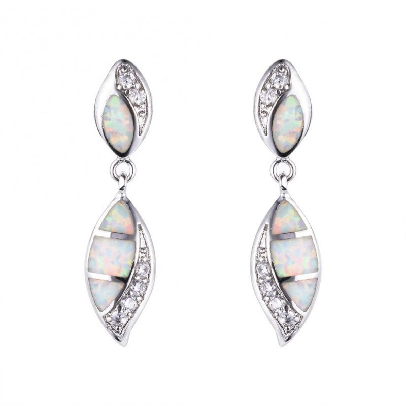 European and American big-name exaggerated sterling silver double water drop-shaped blue opal + white diamond earrings, exquisite jewelry