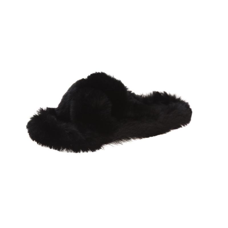 

Cross-hairy slippers women s autumn and winter new lazy home flat-bottomed open-toed slippers 42 чорний