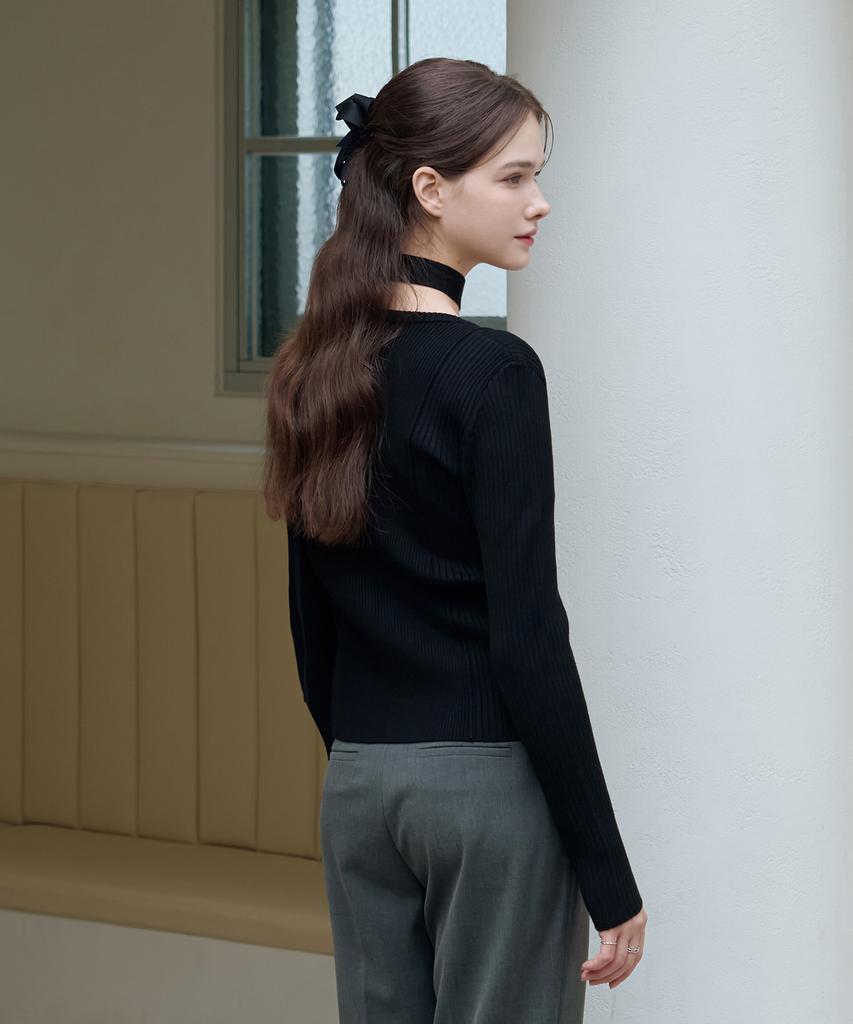 Deuloupisumeon Two-Face Slit Ribbed Knit Top [Black]