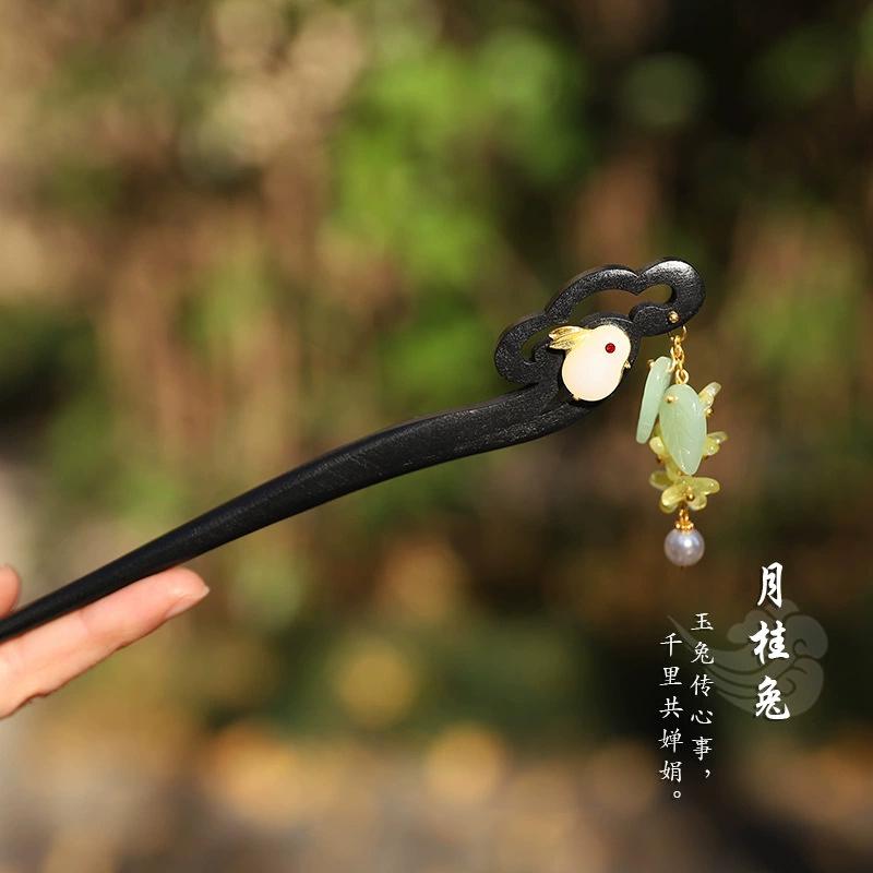 1Pc Wooden Hairpin Headwear for Women'S Chinese Flower Tassel Hair Sticks Headdress Elegant Hair Styling Accessories Gifts