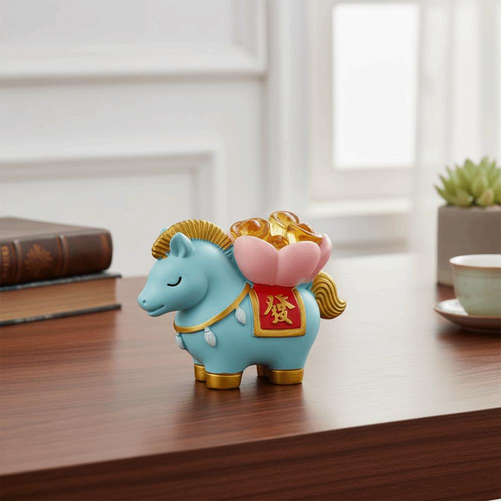 Creative Horse Figurine Resin New Year Mascot Lucky Bag Ingot Can Have Change Luck Cute Home Decoration Crafts