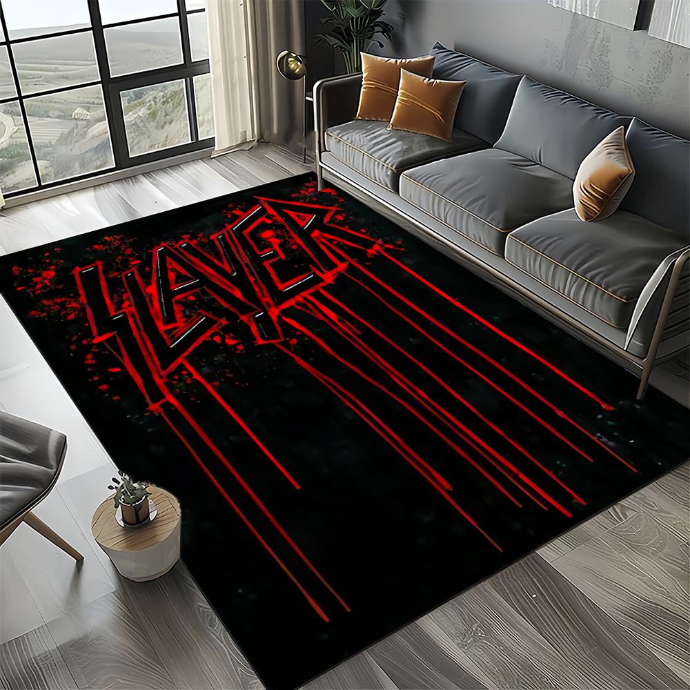 Tapete de Chão 3D Retro Band Slayer Heavy Metal Rock Sinal para Sala de Estar Quarto Casa Decoração de Sofá, Tapete Antiderrapante para Brincar de Criança