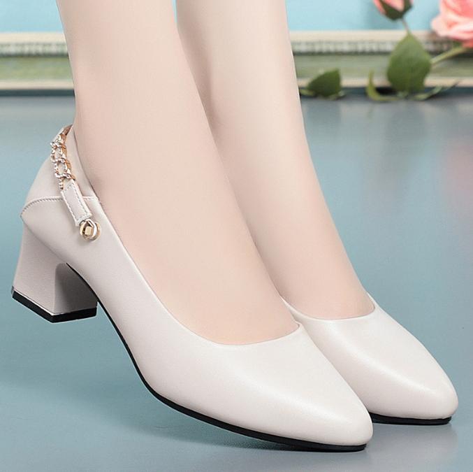 Vendita Calda Scarpe da Donna Scarpe da Donna Moda Décolleté Tinta Unita Primavera Estate Bocca Bassa Fibbia Punta Rotonda Tacco Scarpe da Donna