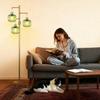 Floor Lamp for Living Room, Dimmable Gold Standing Lamp with Green Glass, 3×600LM LED Included
