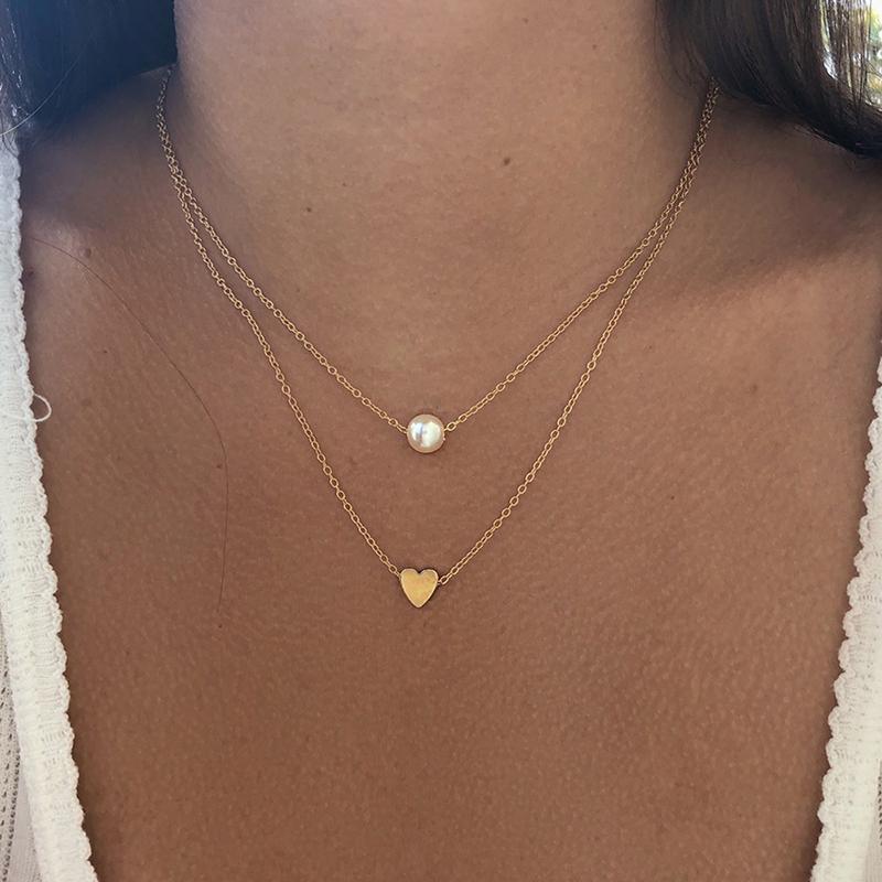 Personality Pearl Love Pendant Double Layer Necklace For Women Girls  Versatile Necklace Jewelry Accessories Gifts
