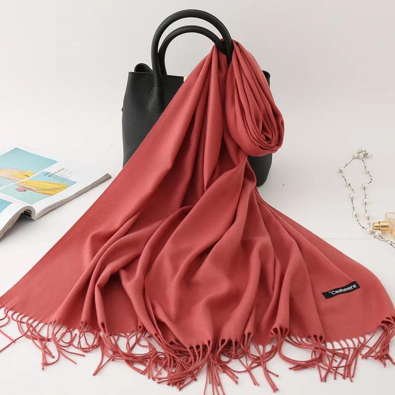 Autumn Winter Solid Imitation Cashmere Scarf for Men Women Tassel Intensification Warm Shawl Fashion Necklaces Wrap Long Scarves