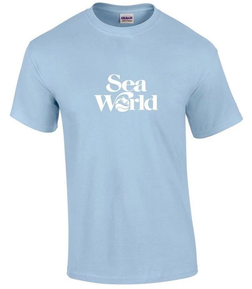 

Sea World White Logo Cool Marine Animal Cool 80s 90s Light Blue Cotton T-Shirt L