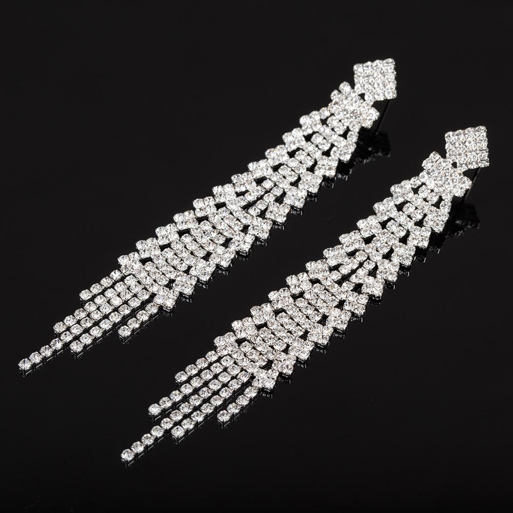 E462 Hot Sale Foreign Trade Earrings Rhinestone Stud European and American Fashion Tassel