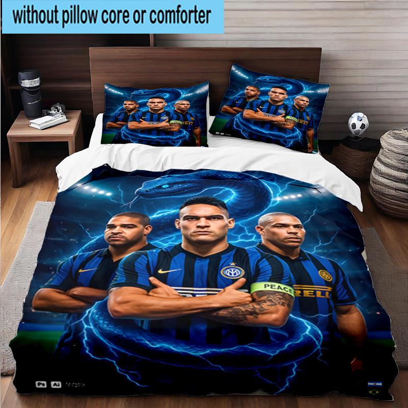 3PCS Inter Milan Star Lautaro Bedding Set,Including 1pc Duvet Cover And 2pcs Pillowcases Perfect for Bedroom, Dormitory, Fan Christmas Gift