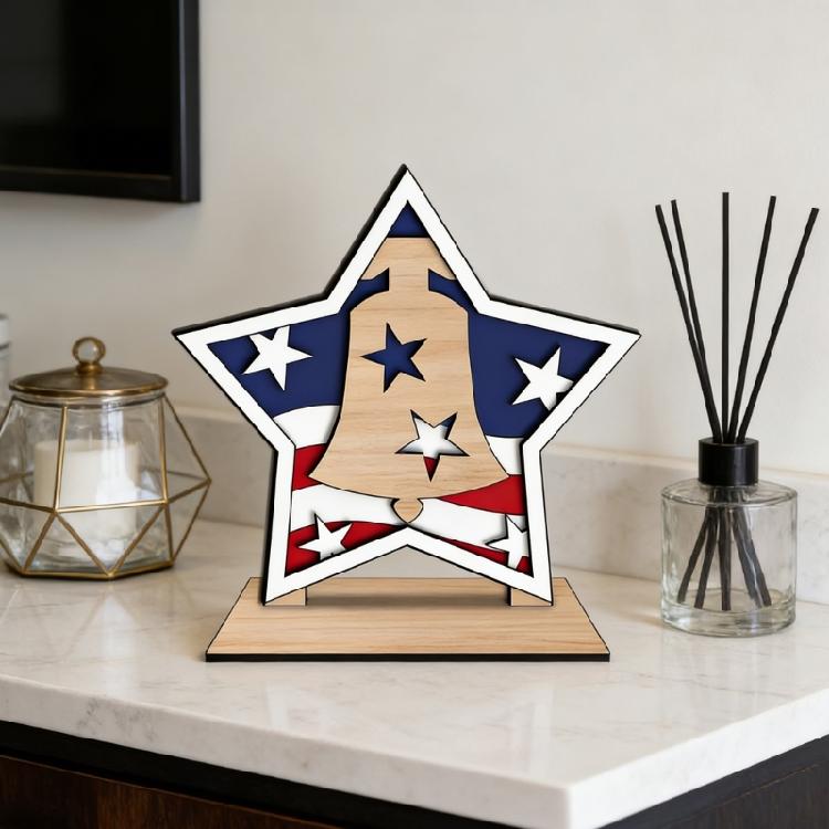 Artistic Wooden Star Desktop Ornament July 4th American Flag Table Display For National Holiday Decors