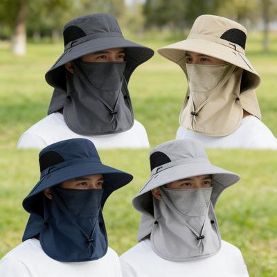 Chapeau de protection solaire, chapeau de pêcheur d'extérieur, masque facial détachable, chapeau à séchage rapide, chapeau de randonnée à large bord