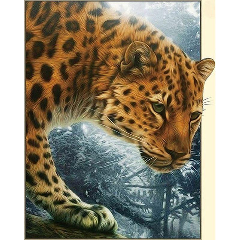 

Алмазная картина животное Леопард для детей и взрослых, вышивка крестиком, полная круглая дрель, Алмазная вышивка, мозаика, ручная работа, подарок Full Round 20x30CM