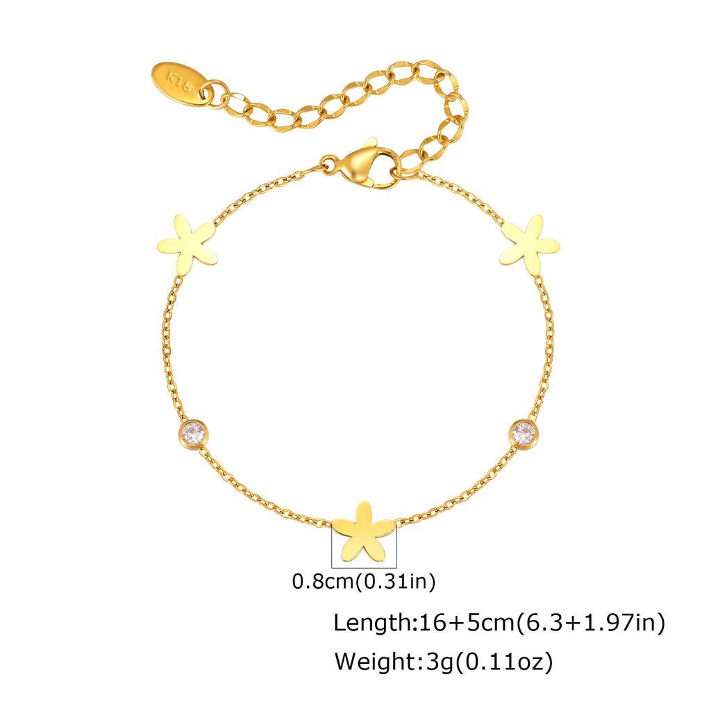 Wind Ladies Jewelry Stainless Steel Heart Inlaid Butterfly Flower Bracelet Necklace, Niche Delicate Clavicle Chain 2536