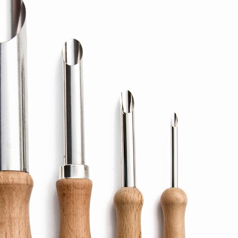 4pcs Round Hole Cutters Set, Stainless Steel Pottery Clay Drilling Tools with Beech Wood Handles
