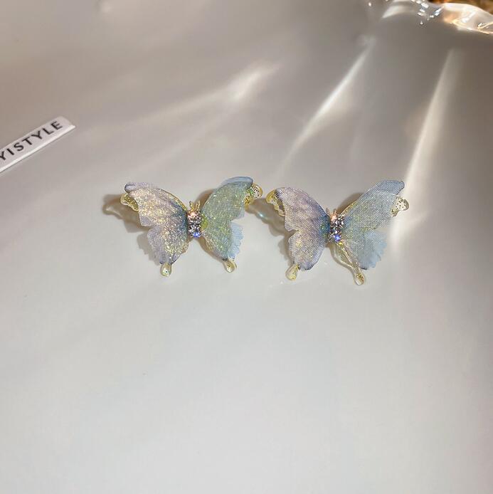 

Korean Super Fairy Colorful Double-Layer Net Mesh Butterfly Zircon Stud Earrings for Women Romantic Wedding Party Jewelry Gifts