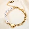 European Titanium Steel Heart & Faux Pearl Bracelet for Women