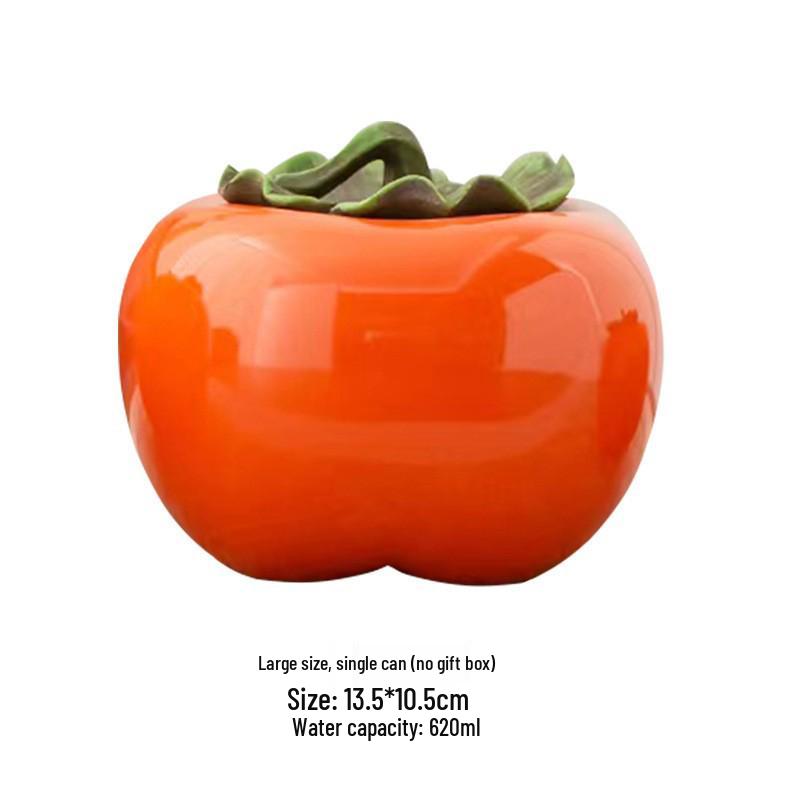 Ceramic Persimmon Tea Caddy - Large/Medium Sealed Jar for Tea or Candy Storage