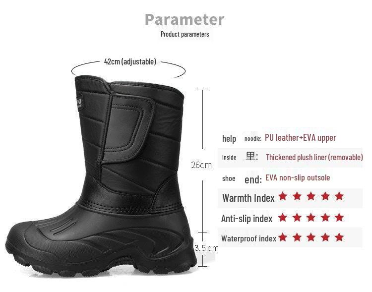 Herren Leichte Wasserdichte Winter Angelstiefel: Warmes Fleecefutter, Rutschfest, Verdickt, Baumwolle bis zur mittleren Wade