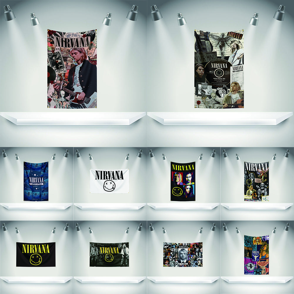 N-Nirvanas Flag Rock Music Band Banner HD Printing Tapestry Exhibition, Music Band Fans, Garage Decor