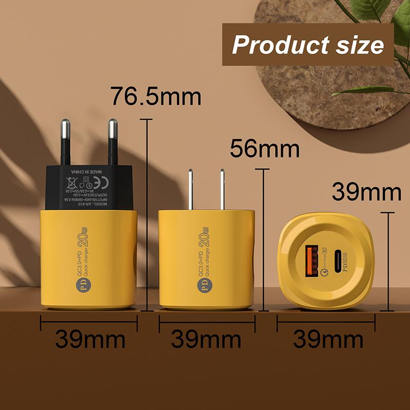 Pd 20W Usb & Type C Dual Ports Fast Charger Quick 3.0 Charger Adapter For Iphone 14 13 12 Xiaomi Samsung Eu&Us Wall Charging