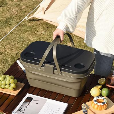 Cestino da picnic di grande capacità, quindi cestino mano nella mano, cestino da picnic primaverile all'aperto, cestino pieghevole rosso con coperchio