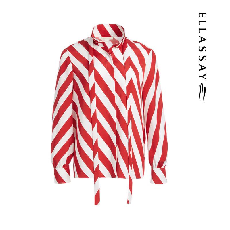 ELLASSAY Women's Mulberry Silk Diagonal Stripe Long-Sleeve Shirt