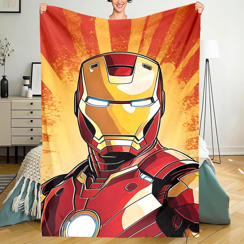 Iron Man Theme Printed Blanket - Perfect for Couch, Bed, Travel & Outdoor Use | Machine Washable, Cozy & Durable.