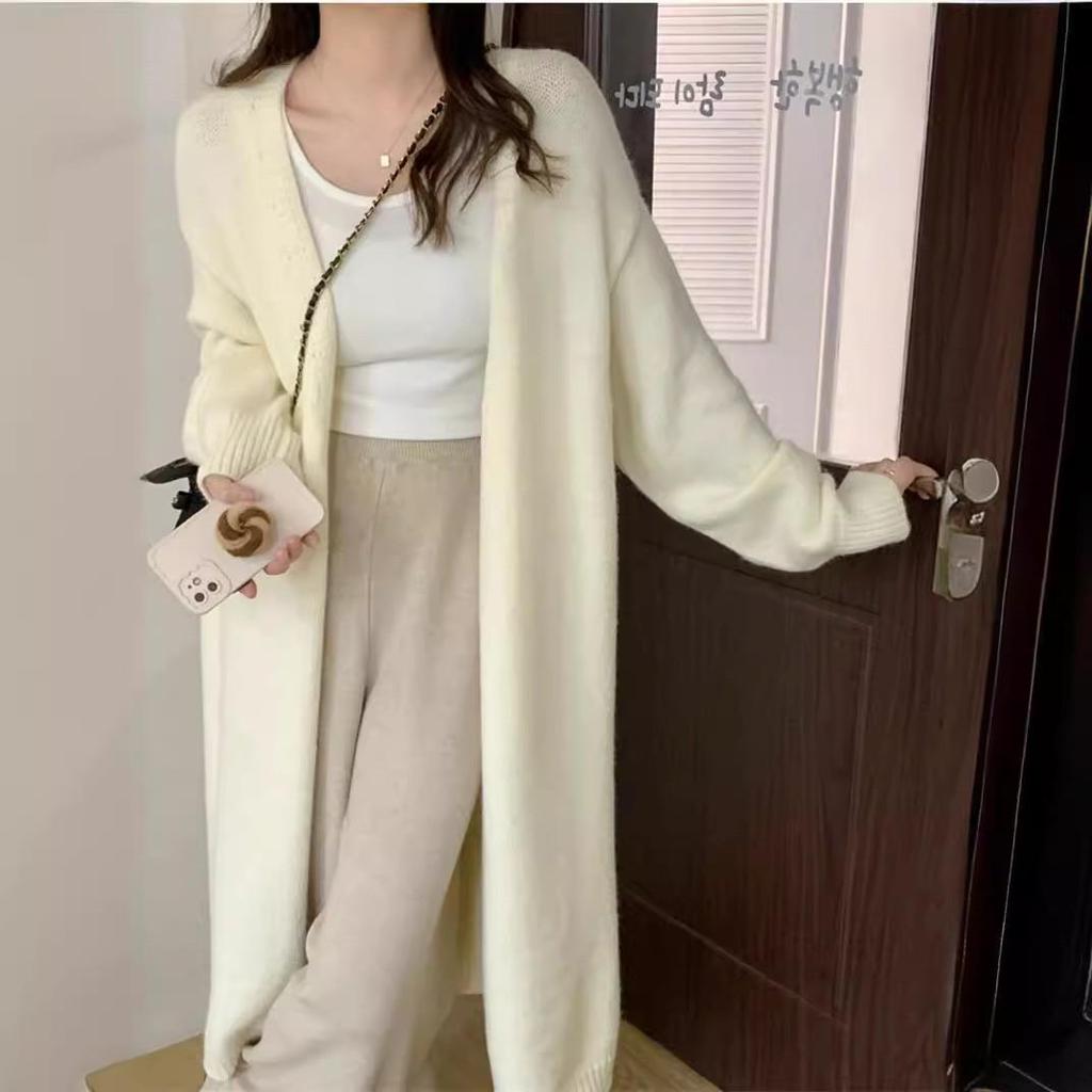 YUNSHU Korean Style Loose Knit Cardigan - Women's Medium To Long Lazy Fit Sweater for Spring and Autumn