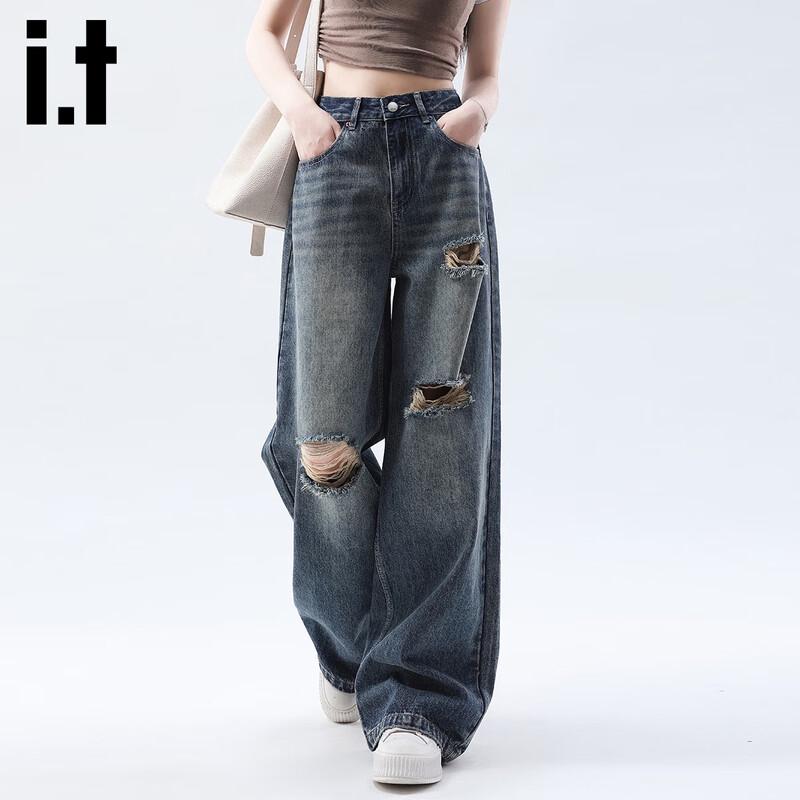 

Izzue It Женские джинсы свободного кроя с рваными деталями и широкими штанинами XL