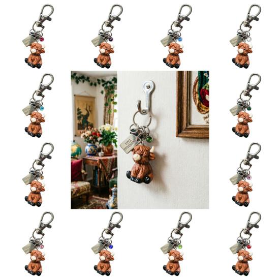 Schlüsselanhänger Anhänger Hochlandrind Schlüsselanhänger 3D Kälbchen Anhänger Schlüsselring mit Geburtsstein Leichtes Inspirierendes Accessoire