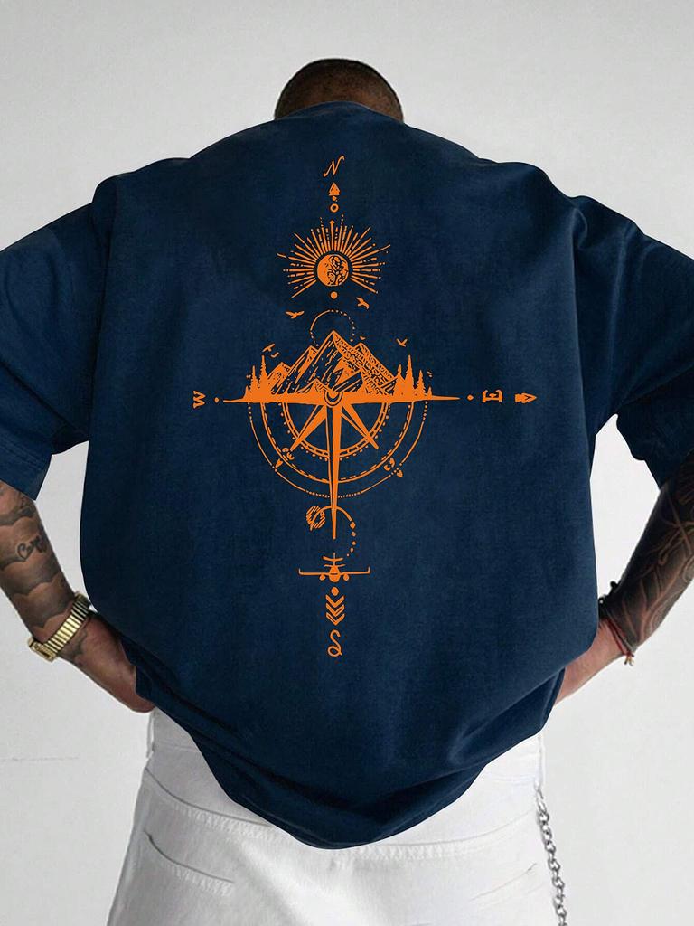 Golden Compass Rose Mountain Print 100 Cotton Men Woment Tshirt Summer Autumn Daily Sports Casual Loose Street Short Sleeve