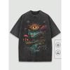 T-shirt Graphique Vintage Homme Coton Lavé Forêt Fantastique Sombre Œil Solaire Lumineux Imprimé Haut Doux Streetwear Tee