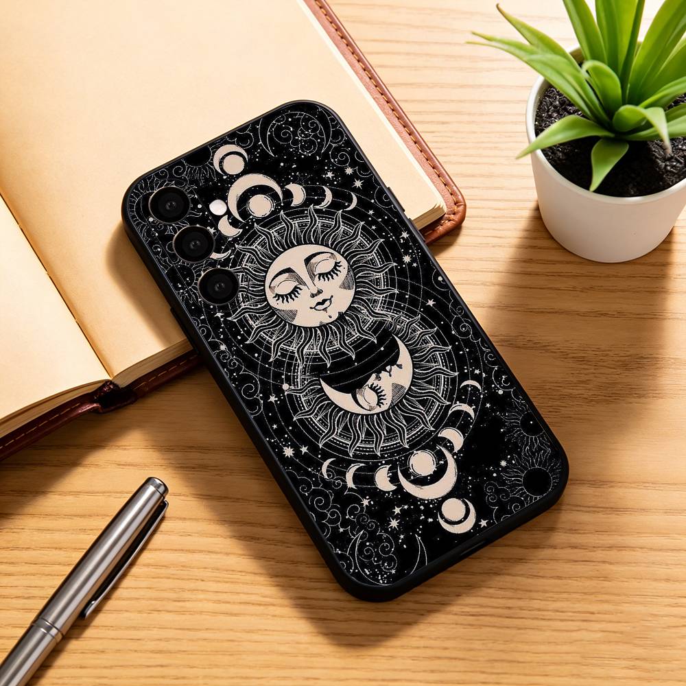 Sun M-moons Stars Signs Phone Case For Samsung Galaxy A73,A72,A71,A70,A53,A52,A51,Others Soft Black Cover
