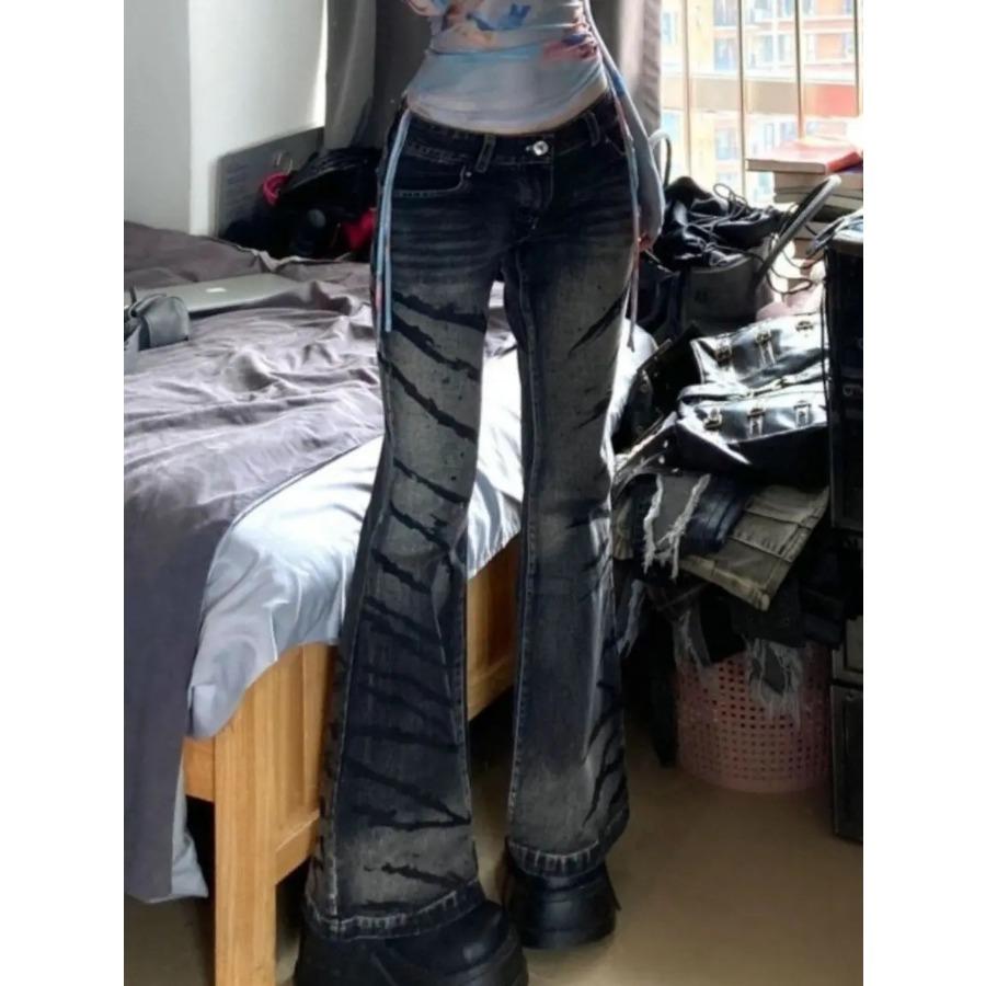 Pantalones vaqueros acampanados con estampado de rayas de cebra y grafiti, pantalones de mezclilla con corte ligeramente acampanado, pantalones Y2k, estilo harajuku, punk, gótico, grunge