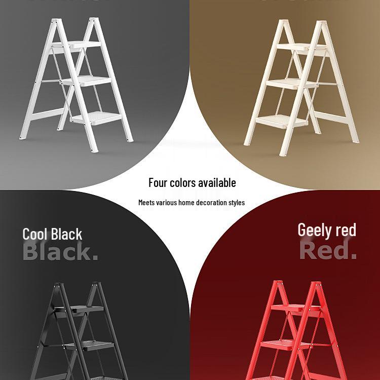 Three-Step Dual-Use Lightweight Folding Carbon Steel Ladder for Home - Flower Stand and Stool