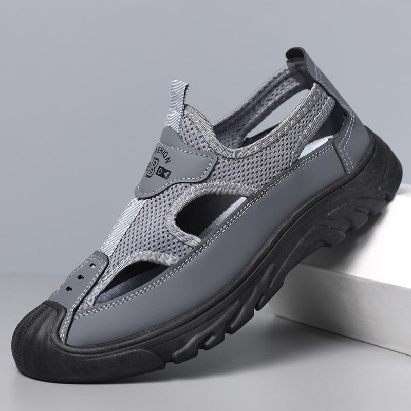 Old Beijing non-slip sandals summer mesh bag head breathable driving hollow outdoor middle-aged casual versatile hole shoes