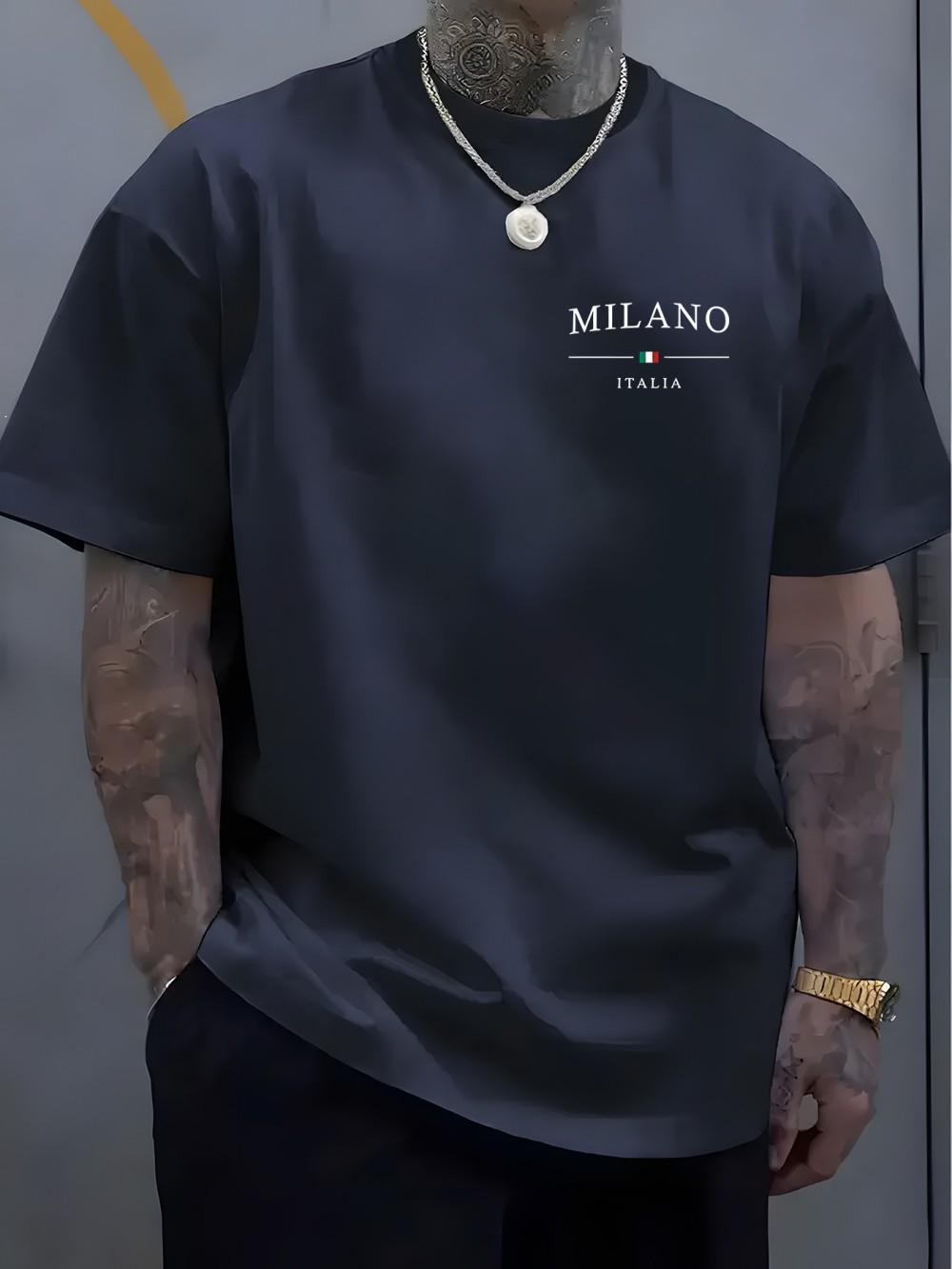 

Мужская повседневная и удобная футболка с коротким рукавом и круглым вырезом в сочетании с летним топом для улицы с принтом в итальянском стиле «Милан» 4XL